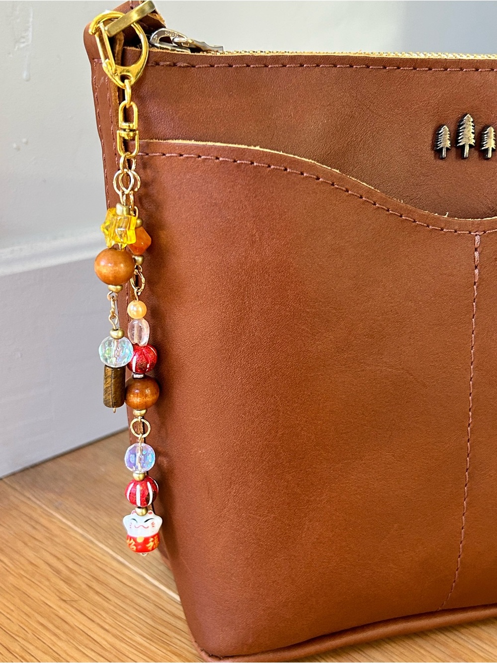Handmade beaded Purse charm keychain with lucky cat